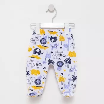 Ползунки детские цвет белый/животные, рост 56 см