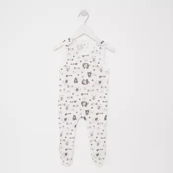 Ползунки длинные детские, цвет молочный/зверята, рост 74 см