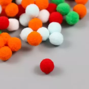 Помпоны, 10 мм, 100 шт/упак, 100% полиэстер, 5 цветов в ассортименте по 20 шт
