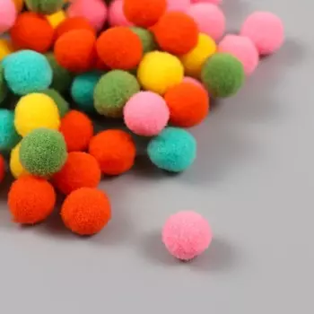Помпоны, 10 мм, 100 шт/упак, 100% полиэстер, 5 цветов в ассортименте по 20 шт