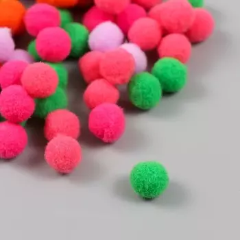 Помпоны, 10 мм, 100 шт/упак, 100% полиэстер, 5 цветов в ассортименте по 20 шт