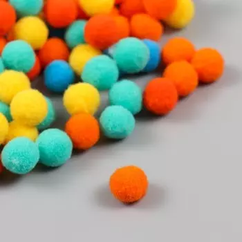 Помпоны, 10 мм, 100 шт/упак, 100% полиэстер, 5 цветов в ассортименте по 20 шт