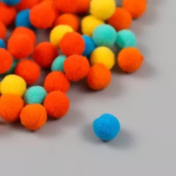 Помпоны, 8 мм, 100 шт/упак, 100% полиэстер, 5 цветов в ассортименте по 20 шт