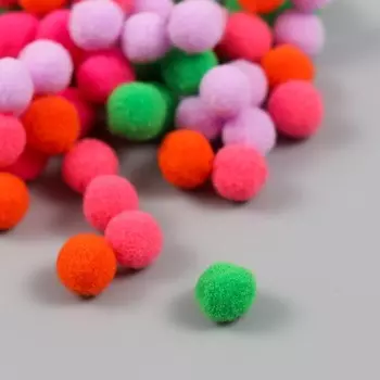 Помпоны, 8 мм, 100 шт/упак, 100% полиэстер, 5 цветов в ассортименте по 20 шт