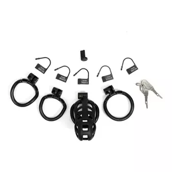 Пояс верности для мужчин софт-пластик, 11335 мм, 3 кольца, замок, ключ, черный