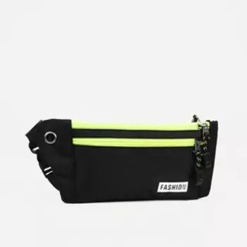 Поясная сумка на молнии, 2 наружных кармана, цвет чёрный/зелёный