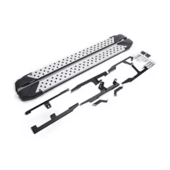 Пороги на автомобиль "Bmw-Style круг" Rival для Audi Q7 II 2015-2020 2020-н.в., 193 см, 2 шт., алюминий, D193AL.0304.1