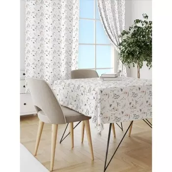 Портьера для кухни, размер 150x180 см - 2 шт, скатерть, размер 120x145 см