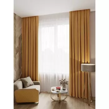 Портьера «Марсель», размер 200х270 см, велюр, цвет горчичный