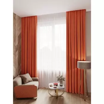 Портьера «Марсель», размер 200х270 см, велюр, цвет оранжевый