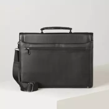 Портфель, 5 отделов на клапане, отдел для планшета, 4 наружных кармана, длинный ремень, цвет чёрный