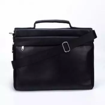 Портфель мужской, отдел на клапане, 4 наружных кармана, длинный ремень, с расширением, цвет чёрный