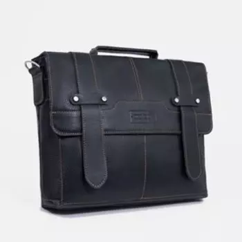 Портфель мужской, отдел на клапане, наружный карман, длинный ремень, цвет чёрный