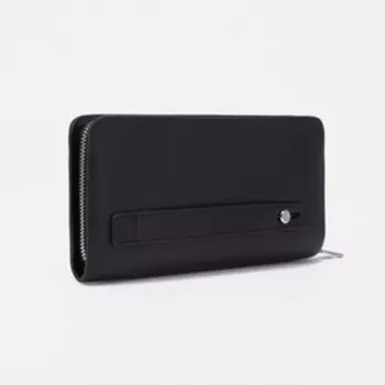 Портмоне на молнии, с ручкой, для купюр, для карт, для монет, цвет чёрный