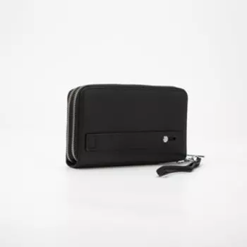 Портмоне на молниях, с ручкой, для купюр, для карт, для монет, цвет чёрный