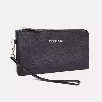 Кошелёк женский на молнии с ремешком TEXTURA, цвет чёрный
