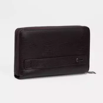 Портмоне мужское на молнии, отдел для купюр, для карт, для монет, цвет коричневый