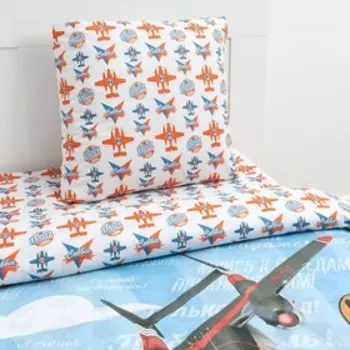 Постельное бельё 1,5 сп «Самолеты» 143х215 см, 150х214 см, 70х70 см -1 шт, 100% хлопок, поплин 125 г/м2
