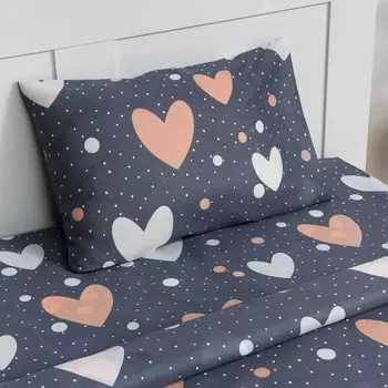 Постельное бельё 1,5сп Экономь и Я Hearts 143х215см, 145х214см, 50х70см-1шт, 60г/м2, микрофибра