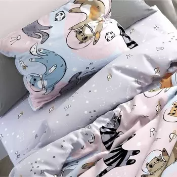 Постельное бельё 1.5сп Павлинка «Коты в космосе» 145х215, 150х215,70х70 см 1шт,бязь, 125г/м, 100% хлопок