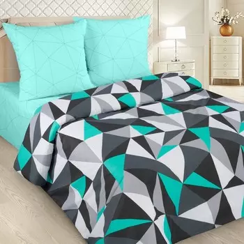 Постельное бельё 1,5сп Традиция Мозаика бирюза 146х217, 150х217, 70х70 2шт, поплин 118г/м 100% хлопок