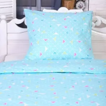 Постельное бельё 1.5сп Треугольник цвет бирюза, (пододеяльник 145х215см, наволочка 70х70см) бязь, 120г/м, 100% хлопок