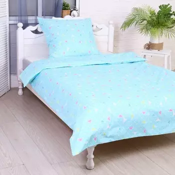 Постельное бельё 1.5сп Треугольник цвет бирюза, (пододеяльник 145х215см, наволочка 70х70см) бязь, 120г/м, 100% хлопок