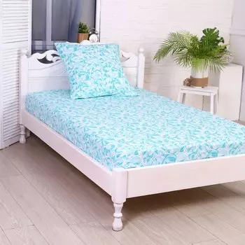 Постельное бельё 1.5сп Вьюнок, цвет бирюза (простыня 145х215см, наволочка 70х70см) бязь, 120г/м, 100% хлопок