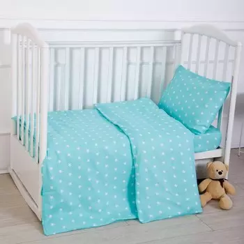 Постельное бельё BABY Звёздочки зелёный 112х147 см,60х120 см на резинке, 40х60 см,бязь 125 гр/м,100% хлопок