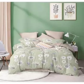 Постельное бельё дуэт с простынёй на резинке, размер 180x200 см, 150x215 см, 70x70 см - 2 шт