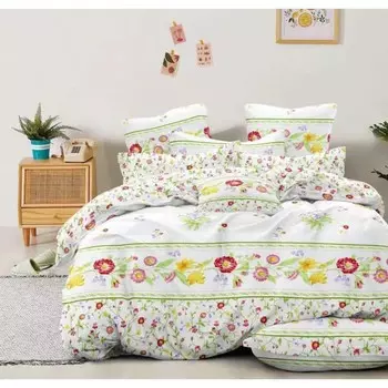 Постельное бельё дуэт с простынёй на резинке, размер 180x200 см, 150x215 см, 70x70 см - 2 шт