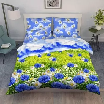 Постельное бельё дуэт «Васильковое поле», размер 220x240 см, 145x215 см - 2 шт, 70x70 см - 2 шт