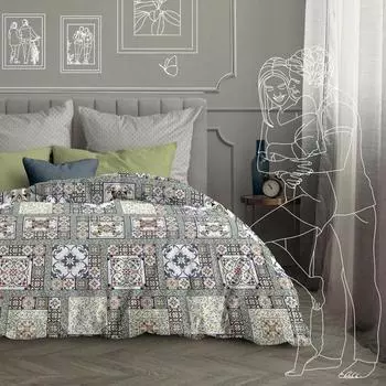 Постельное бельё евро «Азулежу», размер 220x240 см, 220x215 см, 70x70 см - 2 шт
