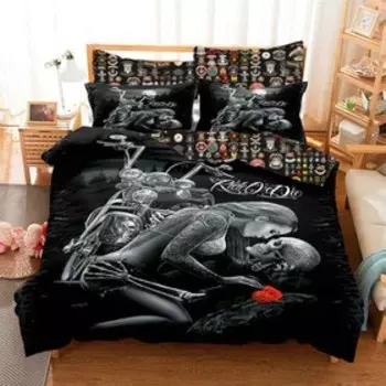 Постельное бельё евро «Байкеры», размер 220x240 см, 200x220 см, 50x70 см - 2 шт