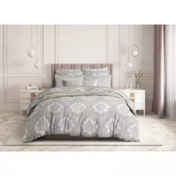 Постельное бельё евро Damask light grey, размер 200х214 см, 220х215 см, 50х70 см - 2 шт