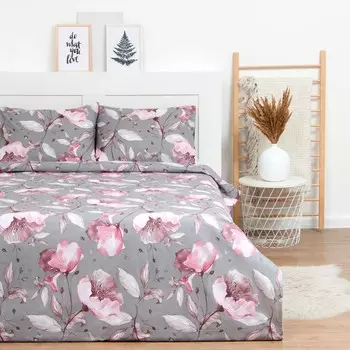 Постельное бельё Евро LoveLife Pink flowers: пододеяльник 200х217см+наволочка 50х70см-2шт,поплин125 г/м²