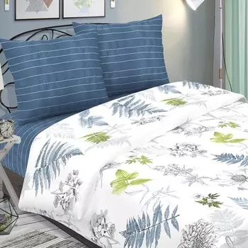 Постельное бельё евро Традиция Гербарий 200х217, 220х240, 70х70 2шт, поплин 110г/м 100% хлопок