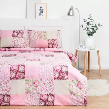 Постельное бельё Экономь и Я 2 сп «Цветы» 173х215 см, 175х214 см, 50х70 см-2шт, 60 г/м2, микрофибра