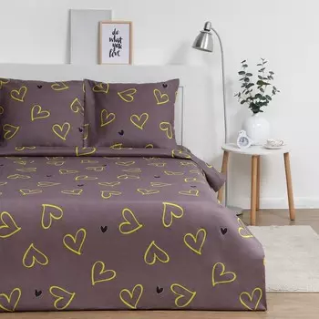 Постельное бельё Экономь и Я евро "Hearts" 200х215см,200х215см,70х70см-2 шт, полисатин, 80 г/м