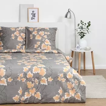 Постельное бельё Экономь и Я евро "Золотые листья" 200х215см,200х215см,70х70см-2 шт, полисатин, 80 г/м