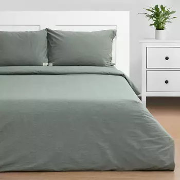 Постельное бельё 2-спальное «Этель» Denim, жатый хлопок, оливковое