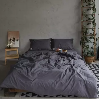 Постельное бельё дуэт «Этель», жатый хлопок, тёмно-серое