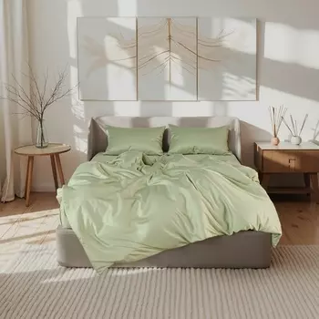 Постельное бельё евро «Этель», модал, зелёное