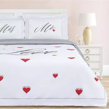 Постельное бельё евро «Этель» Mr&Mrs, мако-сатин