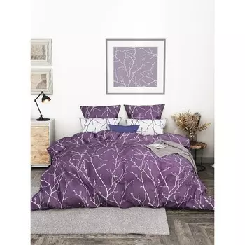 Постельное бельё Евро Ночь Нежна Верба 200х215 см, 240х215 см, 70х70см 2шт, поплин 110г/м, хл100%