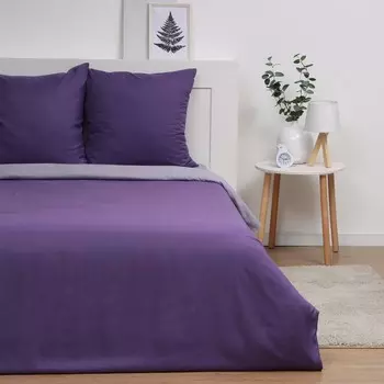 Постельное бельё Павлайн Евро тёмно-фиолетовый+серый 200х220, 200х220, 70х70см 2шт полисатин 70г/м, полиэстер 100%