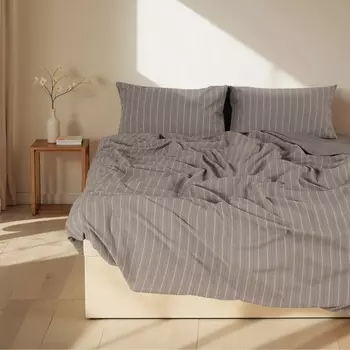 Постельное бельё евро SL Home Cotton line, жаккарад, серое в полоску