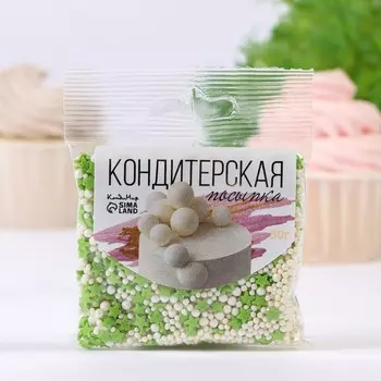 Посыпка кондитерская "Новый год" с мягким центром, (зеленые, белые), 50 г