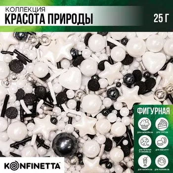 Посыпка кондитерская «Сердца, звёзды»: серебристая, черная, белая, 25 г.