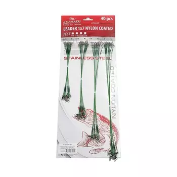 Поводки стальные NAMAZU Leader 1х7 Nylon Coated, тест 11 кг, 15/20/25/30 см, зелёные, 40 шт.